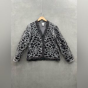 Chicos Women’s Size 2 Keeley Silver And Gray Corded Velvet Jacket